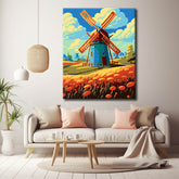 Painting by numbers windmills flowers landscape